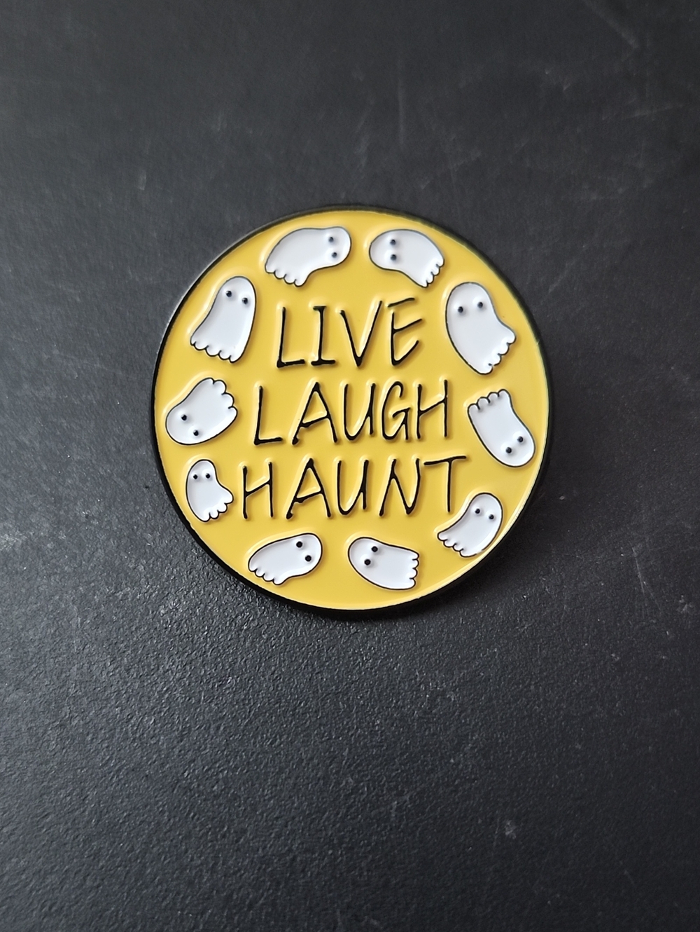 Live Laugh Haunt Yellow Ghost Enamel Pin